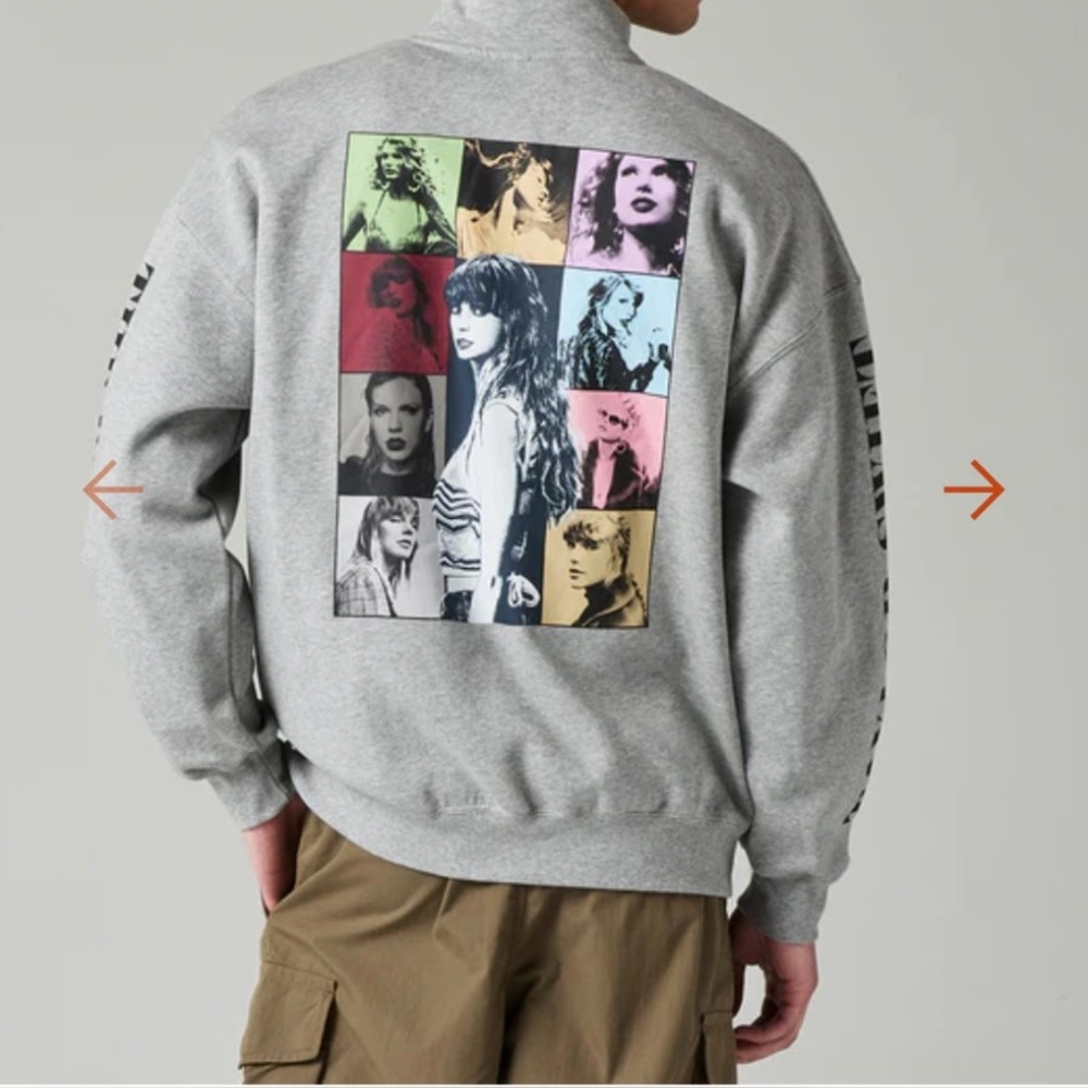 Taylor Swift Eras tour Gray Graphic Sweatshirt w Colorful Pop Art sz med unisex